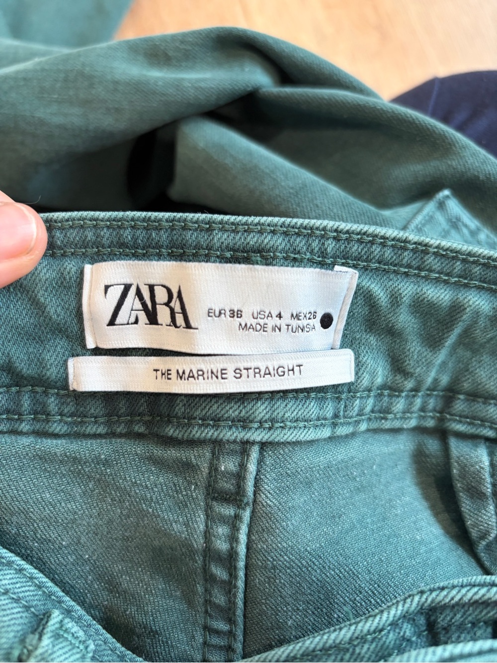 Zara Marine Straight Wide Leg Jeans Teal Green Raw Hem High Rise 28 - Picture 3 of 8